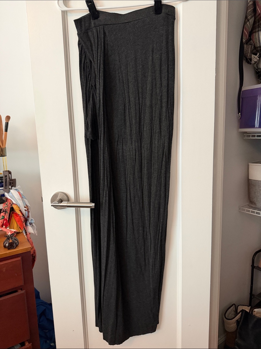 Grey Maxi skirt, high left sided slit and under miniskirt